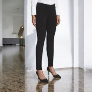 White House Black Market Women's Black Ponte Leggings M Ankle Slit Pull On VG